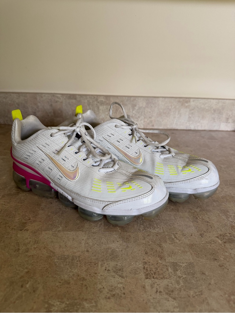 Nike AirMax Women's White Sneakers with Neon Yellow & Pink Accents